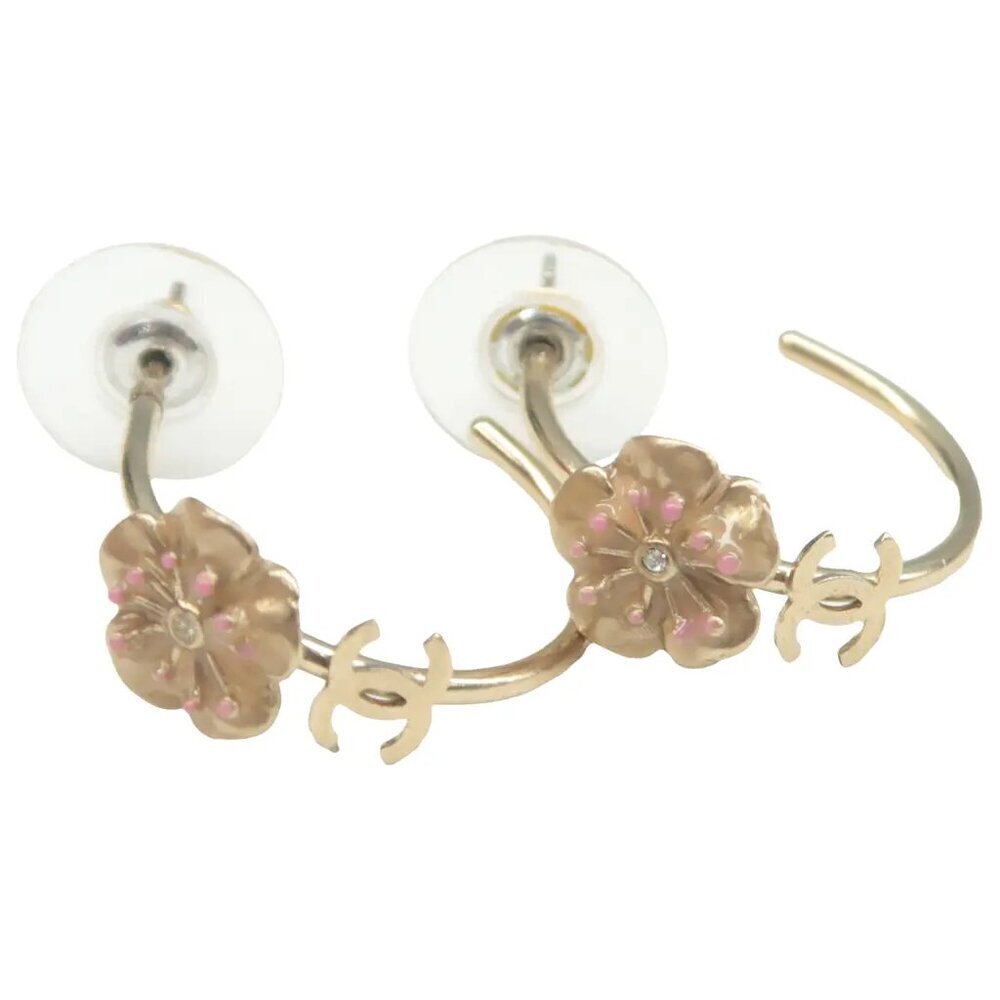 100% Authentic Chanel Flower CC Gold Metal Earrings 605-092924